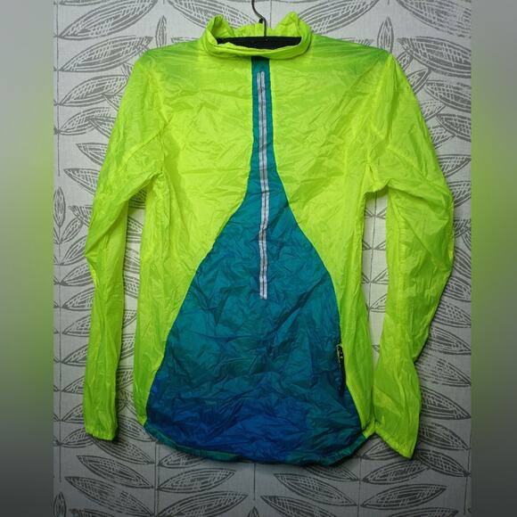 Brooks Windbreaker Running Jacket Rip Stop Neon green blue - Picture 2 of 11